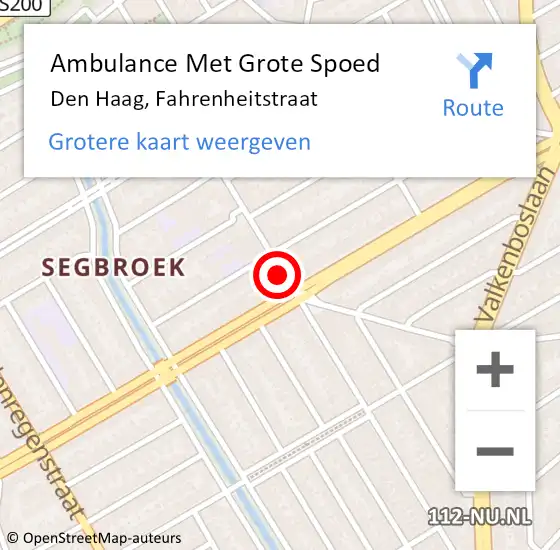 Locatie op kaart van de 112 melding: Ambulance Met Grote Spoed Naar Den Haag, Fahrenheitstraat op 19 januari 2018 12:44