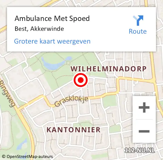 Locatie op kaart van de 112 melding: Ambulance Met Spoed Naar Best, Akkerwinde op 19 januari 2018 12:53
