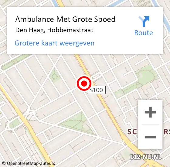 Locatie op kaart van de 112 melding: Ambulance Met Grote Spoed Naar Den Haag, Hobbemastraat op 19 januari 2018 13:57