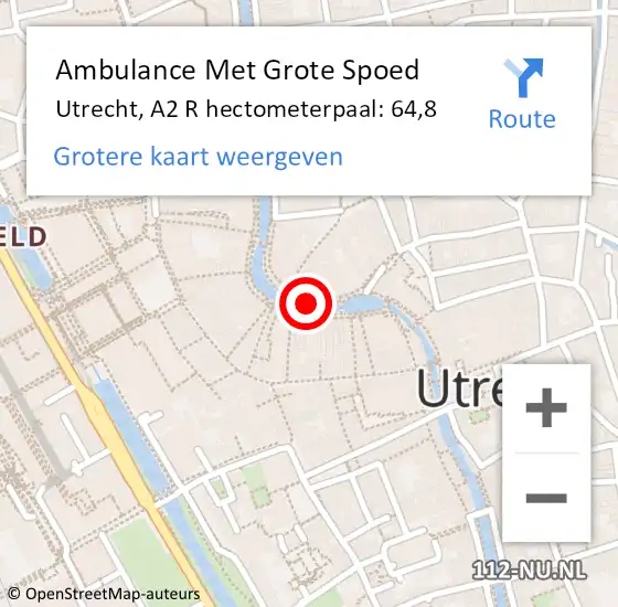 Locatie op kaart van de 112 melding: Ambulance Met Grote Spoed Naar Utrecht, A2 R hectometerpaal: 64,8 op 19 januari 2018 18:14