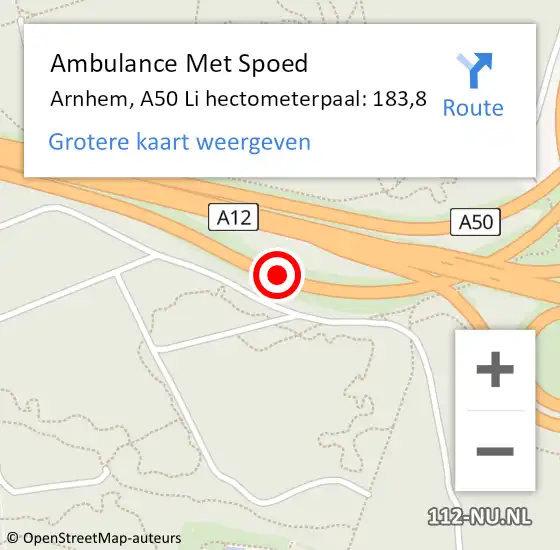 Locatie op kaart van de 112 melding: Ambulance Met Spoed Naar Arnhem, A50 L hectometerpaal: 186,7 op 19 januari 2018 18:19
