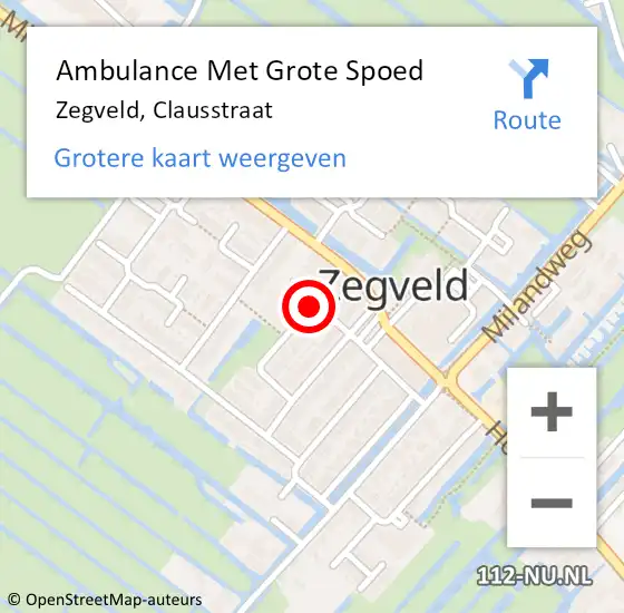 Locatie op kaart van de 112 melding: Ambulance Met Grote Spoed Naar Zegveld, Clausstraat op 19 januari 2018 20:43