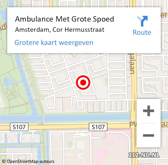 Locatie op kaart van de 112 melding: Ambulance Met Grote Spoed Naar Amsterdam, Cor Hermusstraat op 19 januari 2018 22:44