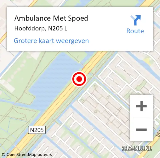 Locatie op kaart van de 112 melding: Ambulance Met Spoed Naar Hoofddorp, N205 L op 19 januari 2018 23:48