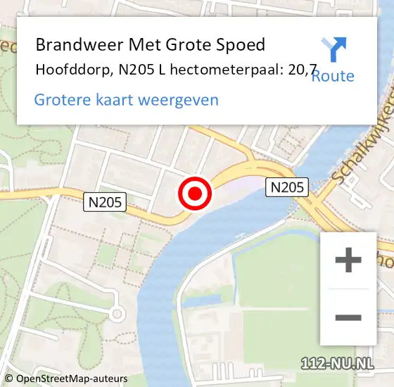 Locatie op kaart van de 112 melding: Brandweer Met Grote Spoed Naar Hoofddorp, N205 L hectometerpaal: 20,7 op 19 januari 2018 23:48