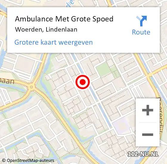 Locatie op kaart van de 112 melding: Ambulance Met Grote Spoed Naar Woerden, Lindenlaan op 20 januari 2018 04:29