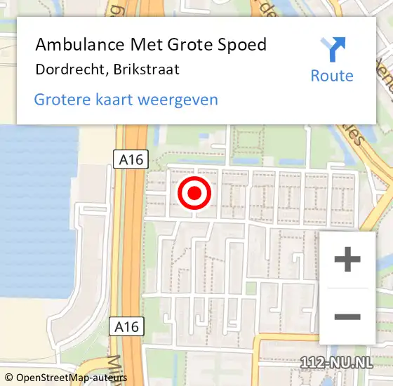 Locatie op kaart van de 112 melding: Ambulance Met Grote Spoed Naar Dordrecht, Brikstraat op 20 januari 2018 08:50