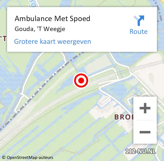 Locatie op kaart van de 112 melding: Ambulance Met Spoed Naar Gouda, 'T Weegje op 20 januari 2018 10:27