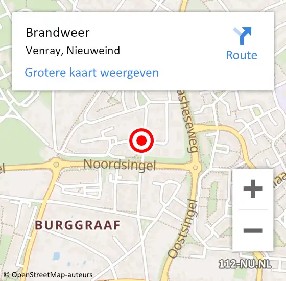 Locatie op kaart van de 112 melding: Brandweer Venray, Nieuweind op 20 januari 2018 10:54