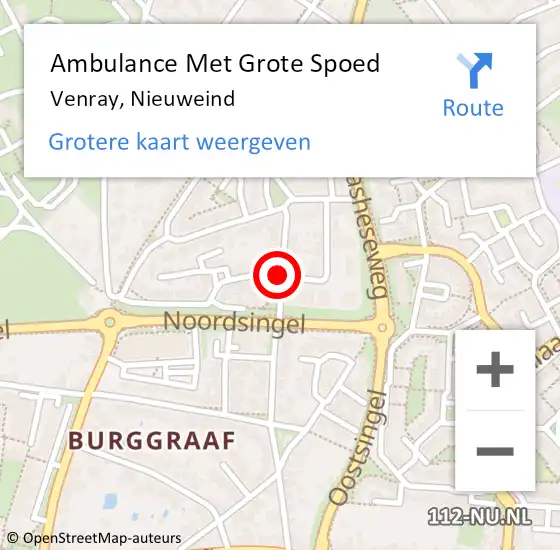 Locatie op kaart van de 112 melding: Ambulance Met Grote Spoed Naar Venray, Nieuweind op 20 januari 2018 10:57