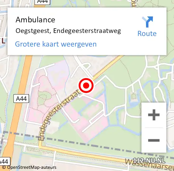 Locatie op kaart van de 112 melding: Ambulance Oegstgeest, Endegeesterstraatweg op 20 januari 2018 16:26