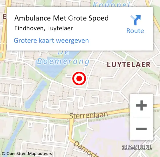 Locatie op kaart van de 112 melding: Ambulance Met Grote Spoed Naar Eindhoven, Luytelaer op 20 januari 2018 19:10