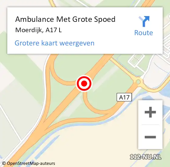 Locatie op kaart van de 112 melding: Ambulance Met Grote Spoed Naar Moerdijk, A17 L op 20 januari 2018 21:35