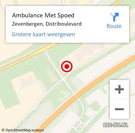Locatie op kaart van de 112 melding: Ambulance Met Spoed Naar Zevenbergen, Distriboulevard op 20 januari 2018 22:27
