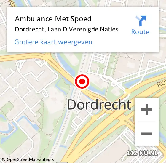 Locatie op kaart van de 112 melding: Ambulance Met Spoed Naar Dordrecht, Laan D Verenigde Naties op 21 januari 2018 00:36