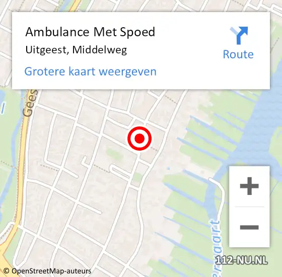 Locatie op kaart van de 112 melding: Ambulance Met Spoed Naar Uitgeest, Middelweg op 21 januari 2018 00:38