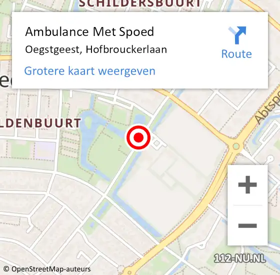 Locatie op kaart van de 112 melding: Ambulance Met Spoed Naar Oegstgeest, Hofbrouckerlaan op 21 januari 2018 03:27