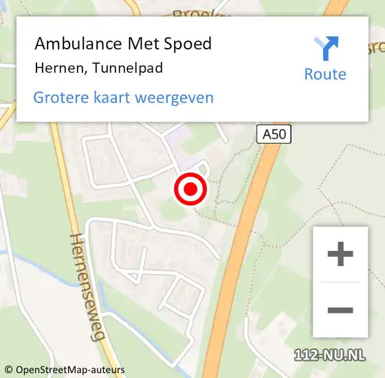 Locatie op kaart van de 112 melding: Ambulance Met Spoed Naar Hernen, Tunnelpad op 21 januari 2018 05:07