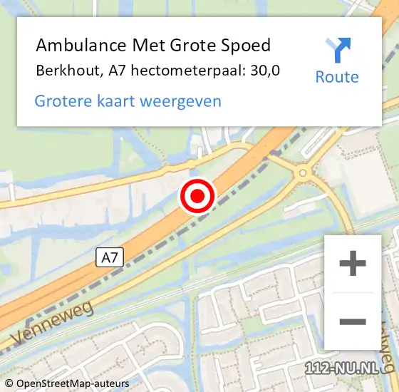 Locatie op kaart van de 112 melding: Ambulance Met Grote Spoed Naar Berkhout, A7 L hectometerpaal: 30,2 op 21 januari 2018 06:45