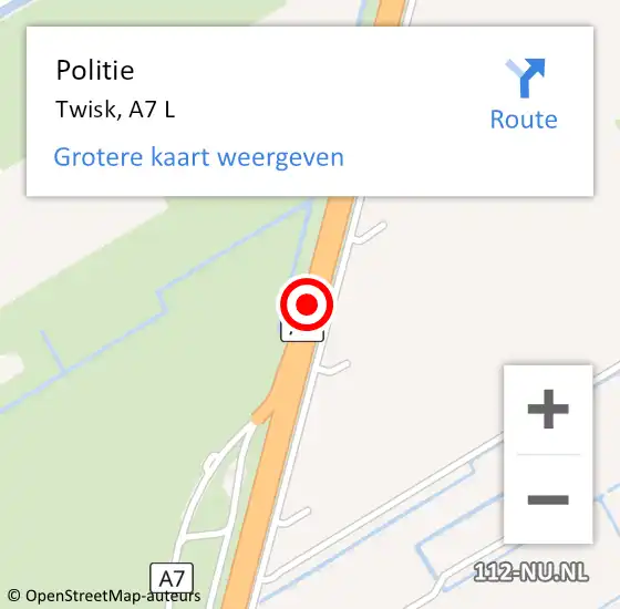 Locatie op kaart van de 112 melding: Politie Twisk, A7 L op 21 januari 2018 07:05