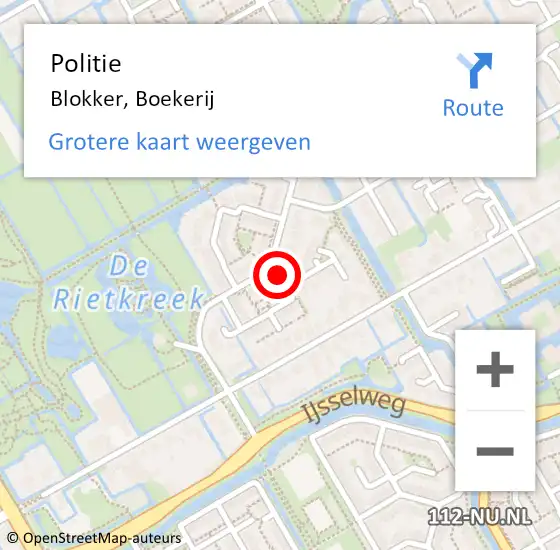 Locatie op kaart van de 112 melding: Politie Blokker, Boekerij op 21 januari 2018 12:11