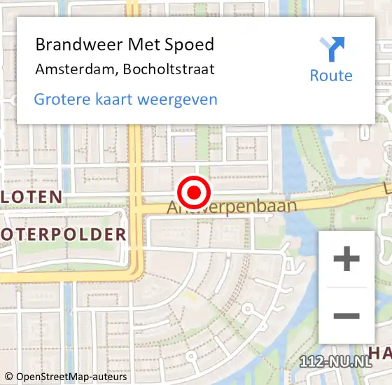 Locatie op kaart van de 112 melding: Brandweer Met Spoed Naar Amsterdam, Bocholtstraat op 21 januari 2018 13:58