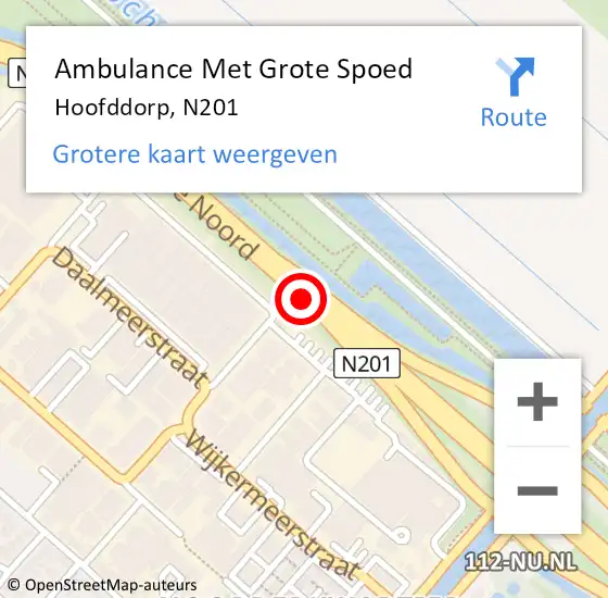 Locatie op kaart van de 112 melding: Ambulance Met Grote Spoed Naar Hoofddorp, N201 op 21 januari 2018 15:28