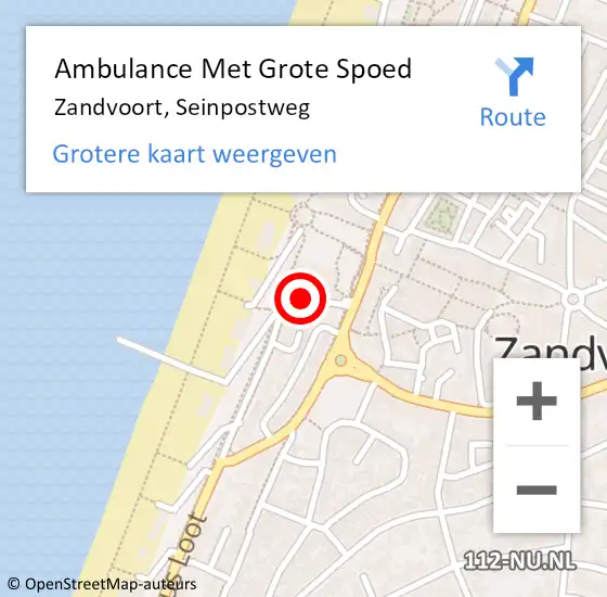 Locatie op kaart van de 112 melding: Ambulance Met Grote Spoed Naar Zandvoort, Seinpostweg op 21 januari 2018 18:47