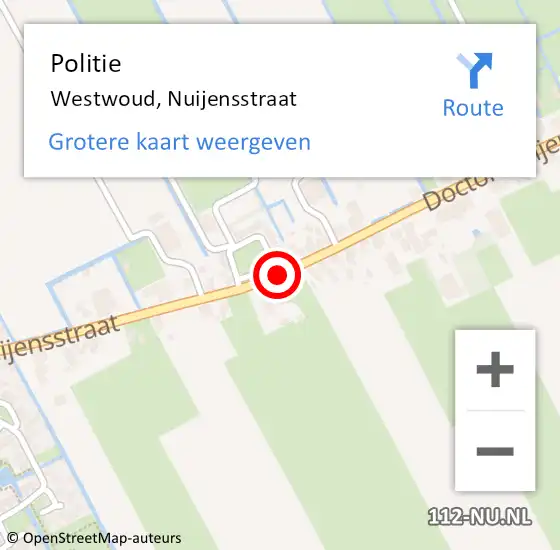 Locatie op kaart van de 112 melding: Politie Westwoud, Nuijensstraat op 21 januari 2018 21:05