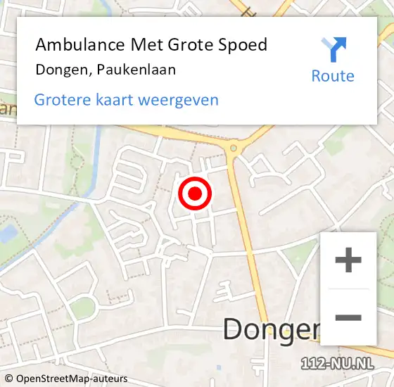 Locatie op kaart van de 112 melding: Ambulance Met Grote Spoed Naar Dongen, Paukenlaan op 22 januari 2018 02:54