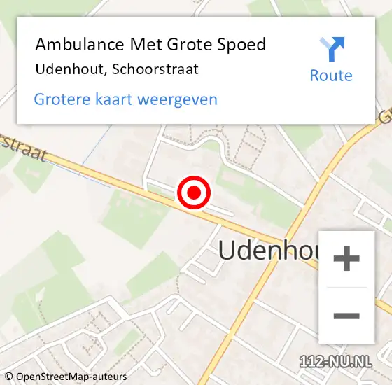 Locatie op kaart van de 112 melding: Ambulance Met Grote Spoed Naar Udenhout, Schoorstraat op 22 januari 2018 03:07