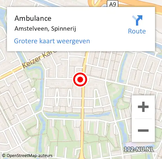 Locatie op kaart van de 112 melding: Ambulance Amstelveen, Spinnerij op 22 januari 2018 08:58