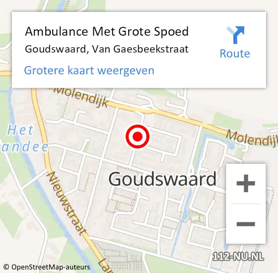 Locatie op kaart van de 112 melding: Ambulance Met Grote Spoed Naar Goudswaard, Van Gaesbeekstraat op 22 januari 2018 10:04