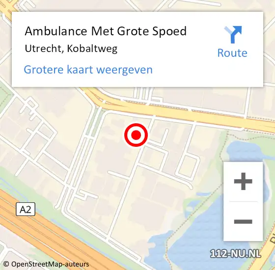 Locatie op kaart van de 112 melding: Ambulance Met Grote Spoed Naar Utrecht, Kobaltweg op 22 januari 2018 10:06