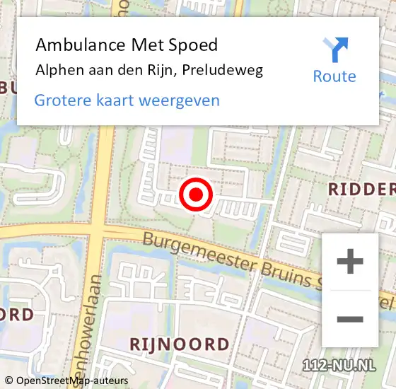 Locatie op kaart van de 112 melding: Ambulance Met Spoed Naar Alphen aan den Rijn, Preludeweg op 22 januari 2018 13:01