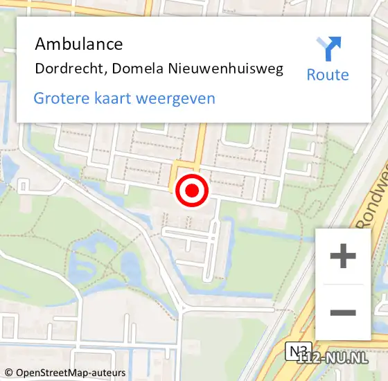 Locatie op kaart van de 112 melding: Ambulance Dordrecht, Domela Nieuwenhuisweg op 22 januari 2018 14:32