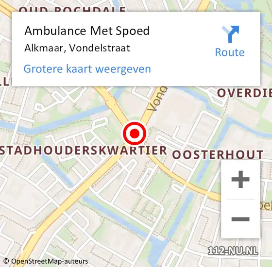 Locatie op kaart van de 112 melding: Ambulance Met Spoed Naar Alkmaar, Vondelstraat op 22 januari 2018 16:21