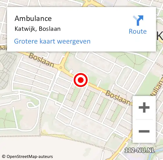 Locatie op kaart van de 112 melding: Ambulance Katwijk, Boslaan op 22 januari 2018 16:26