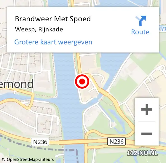 Locatie op kaart van de 112 melding: Brandweer Met Spoed Naar Weesp, Rijnkade op 22 januari 2018 18:11