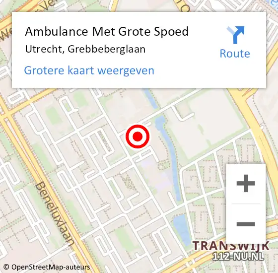 Locatie op kaart van de 112 melding: Ambulance Met Grote Spoed Naar Utrecht, Grebbeberglaan op 23 januari 2018 01:03