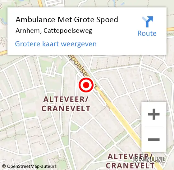 Locatie op kaart van de 112 melding: Ambulance Met Grote Spoed Naar Arnhem, Cattepoelseweg op 23 januari 2018 08:17