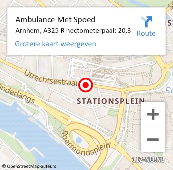 Locatie op kaart van de 112 melding: Ambulance Met Spoed Naar Arnhem, A325 R hectometerpaal: 20,3 op 23 januari 2018 08:48
