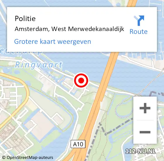 Locatie op kaart van de 112 melding: Politie Amsterdam, West Merwedekanaaldijk op 23 januari 2018 09:25