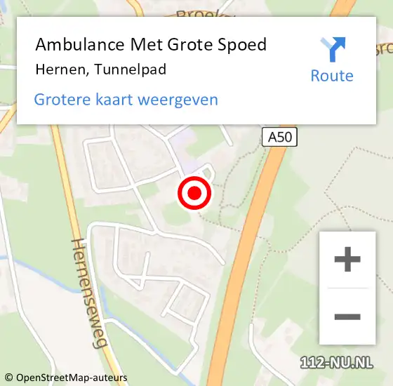 Locatie op kaart van de 112 melding: Ambulance Met Grote Spoed Naar Hernen, Tunnelpad op 23 januari 2018 11:23