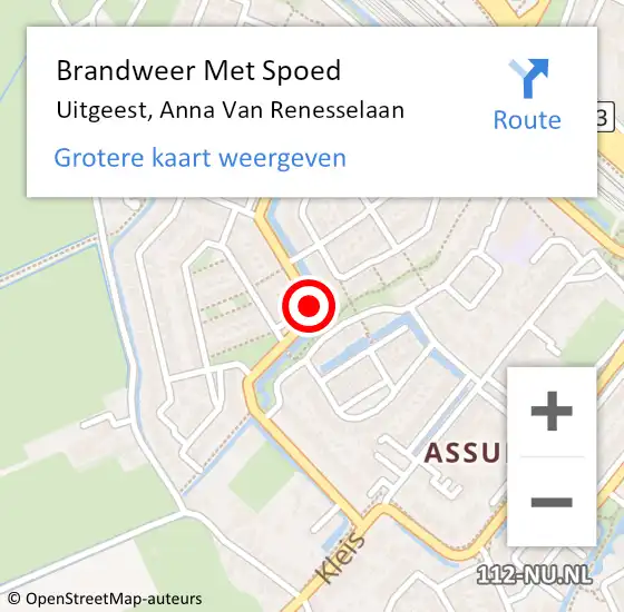 Locatie op kaart van de 112 melding: Brandweer Met Spoed Naar Uitgeest, Anna Van Renesselaan op 23 januari 2018 11:50