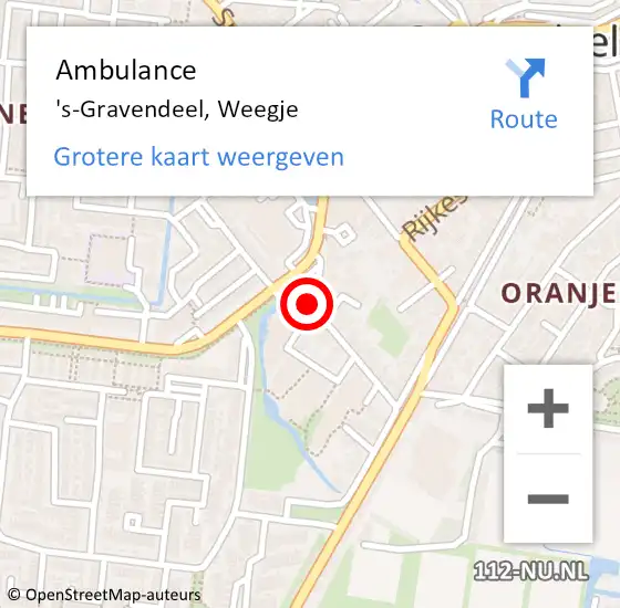 Locatie op kaart van de 112 melding: Ambulance 's-Gravendeel, Weegje op 23 januari 2018 12:24