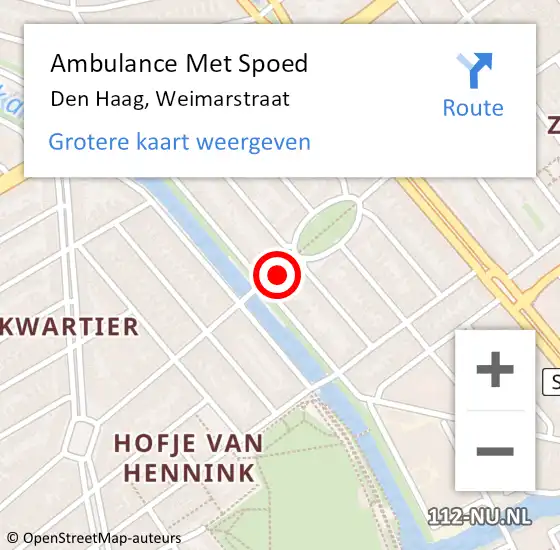 Locatie op kaart van de 112 melding: Ambulance Met Spoed Naar Den Haag, Weimarstraat op 23 januari 2018 15:04