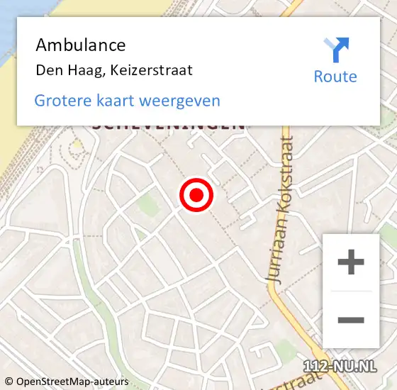 Locatie op kaart van de 112 melding: Ambulance Den Haag, Keizerstraat op 23 januari 2018 15:05