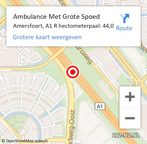 Locatie op kaart van de 112 melding: Ambulance Met Grote Spoed Naar Amersfoort, A1 R hectometerpaal: 44,0 op 23 januari 2018 16:06