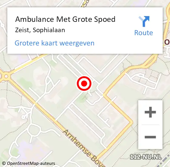 Locatie op kaart van de 112 melding: Ambulance Met Grote Spoed Naar Zeist, Sophialaan op 23 januari 2018 16:34
